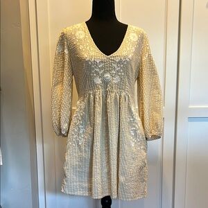 Forever 21 Yellow and White Striped Dress with Pockets! S